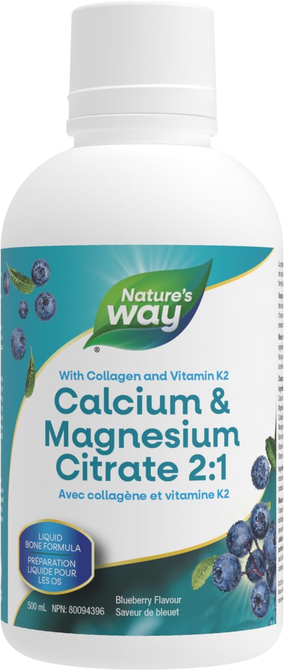 Nature's Way Calcium and Magnesium Citrate 2:1 - Liquid Supplement with Vitamin K2 and Collagen & Calcium and Magnesium Citrate 2:1 - Liquid Supplement with Vitamin D3, Vitamin K2 and Collagen