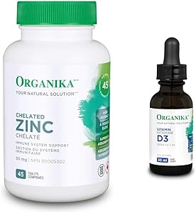 Organika 螯合锌 45 片和维生素 D3 液体 2500IU - 橄榄油基底,免疫系统支持 - 30ml