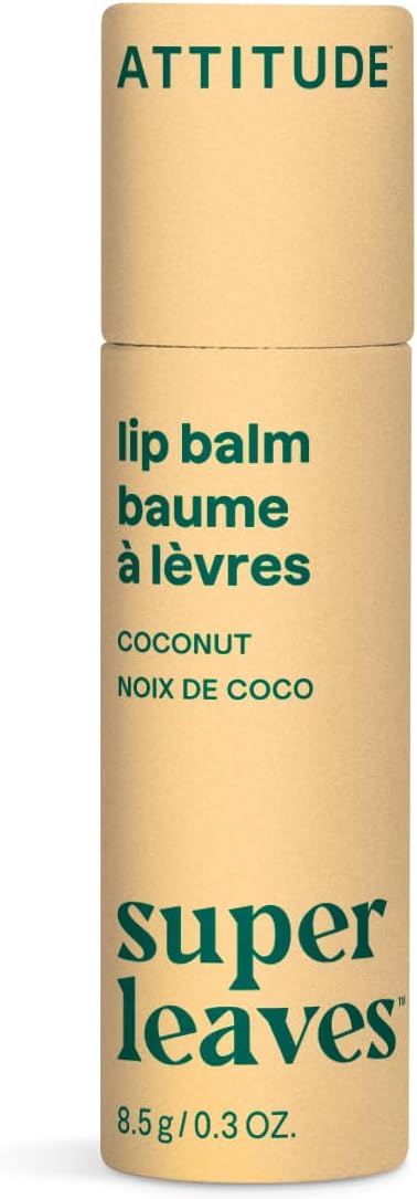 ATTITUDE 润唇膏,加拿大制造,天然来源,滋养和保护,乳木果油、椰子油和蓖麻油,经 EWG 认证,适用于干燥的嘴唇,男女皆宜,纯素,椰子,8.5 克
