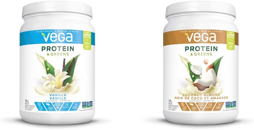 Vega Protein and Greens 香草+椰子杏仁(各18份)植物蛋白粉 | 男女适用豌豆蛋白