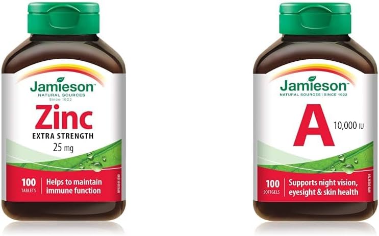 Jamieson Laboratories 鋅 25 毫克和維生素 A 10,000 IU,100 粒(1 包)