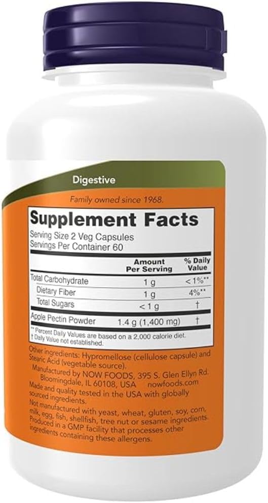 NOW Supplements, Apple Pectin 700 mg, Dietary Fibre, Intestinal Support*, 120 Veg Capsules
