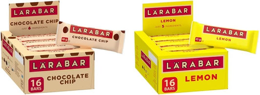 Larabar Gluten Free Chocolate Chip Fruit and Nut Energy Bar, 16-Count, 720 Gram & Larabar Gluten Free Lemon Fruit & Nut Energy Bar