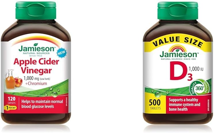 Jamieson 蘋果醋 1,000 毫克加鉻 - 無麩質和維生素 D 1,000IU 500 片