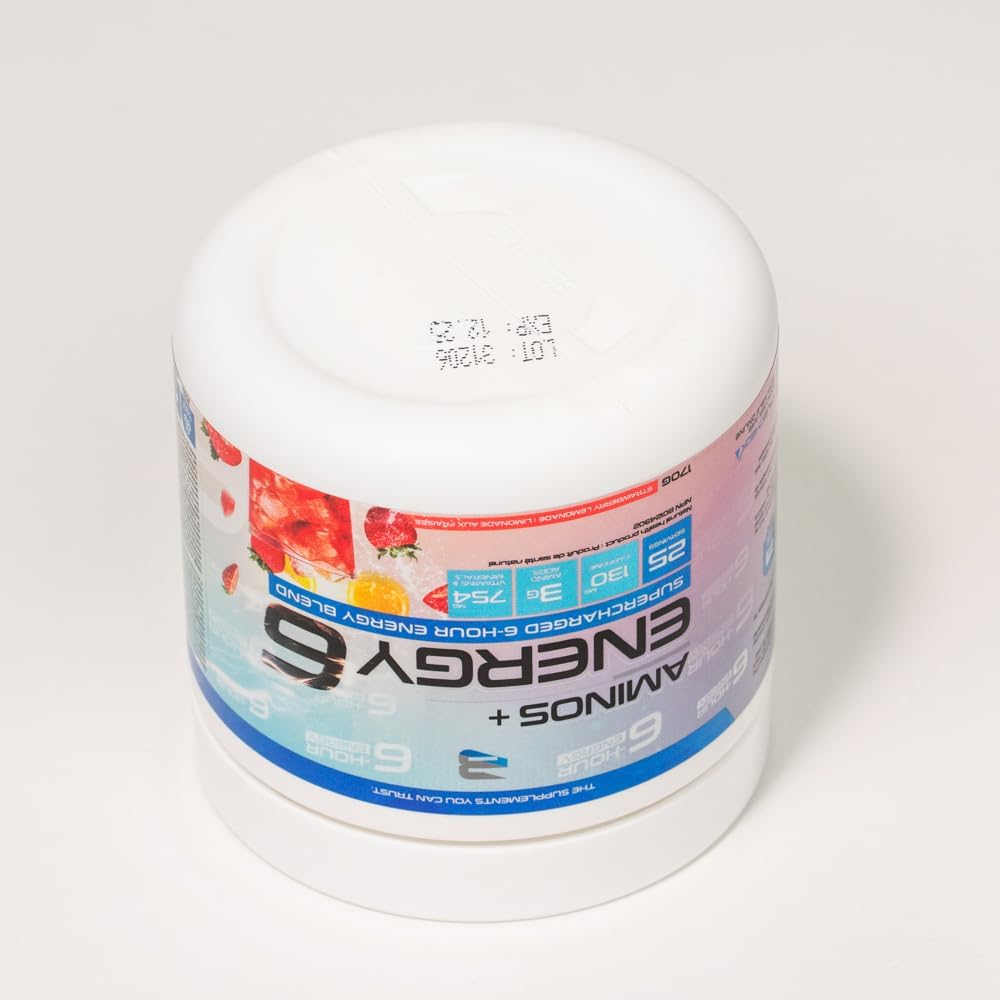 Amino+Energy6-6 小时能量补充剂,含氨基酸、维生素、矿物质和兴奋剂 - 提升注意力和能量 - (草莓柠檬水)