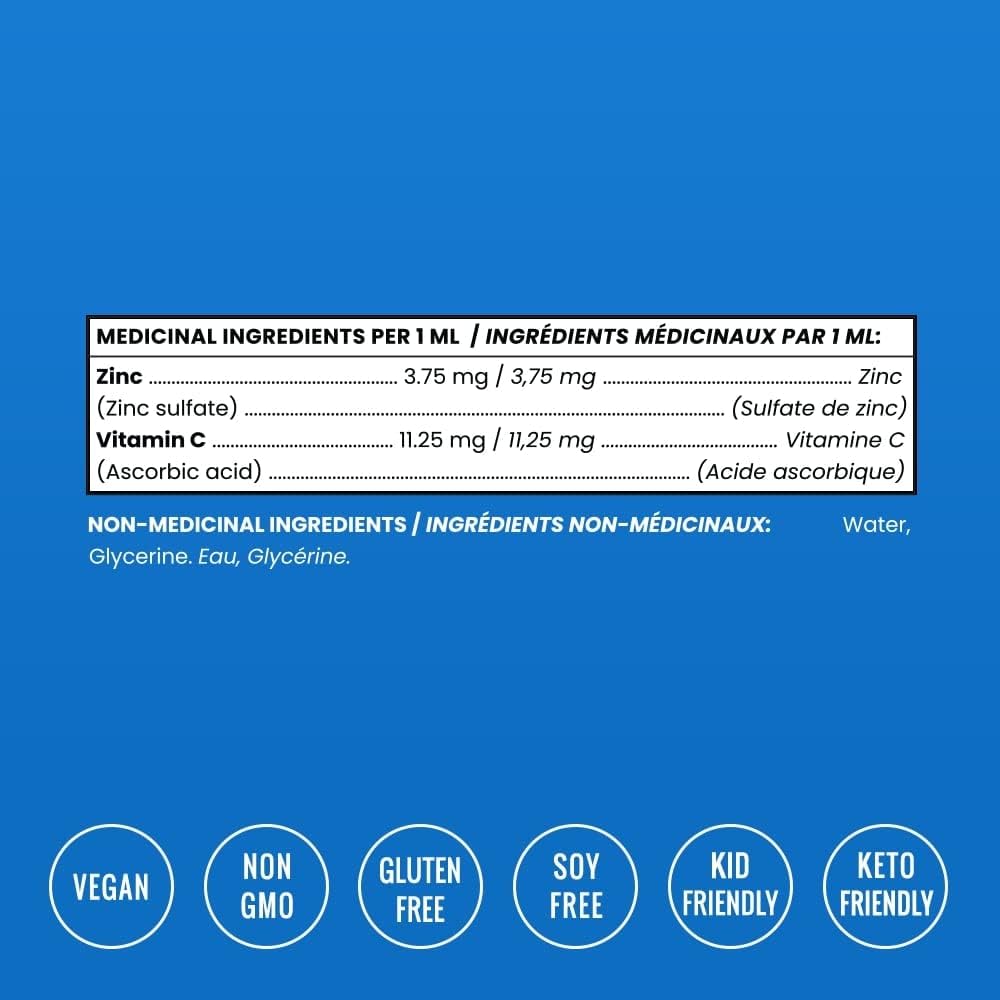 兒童及成人適用液體鋅 | 有機離子鋅滴劑,添加維生素C | 元素鋅補充劑 | 免疫、心臟、大腦和皮膚健康 | 無糖硫酸鋅液體 | 純素和非基因改造