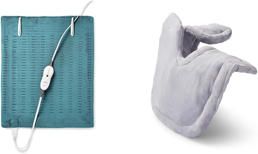 Sunbeam Premium XXL 尺寸加热垫,带紧凑存储电热垫和 Renue 热敷带,颈部和肩部紧张缓解加热垫,灰色