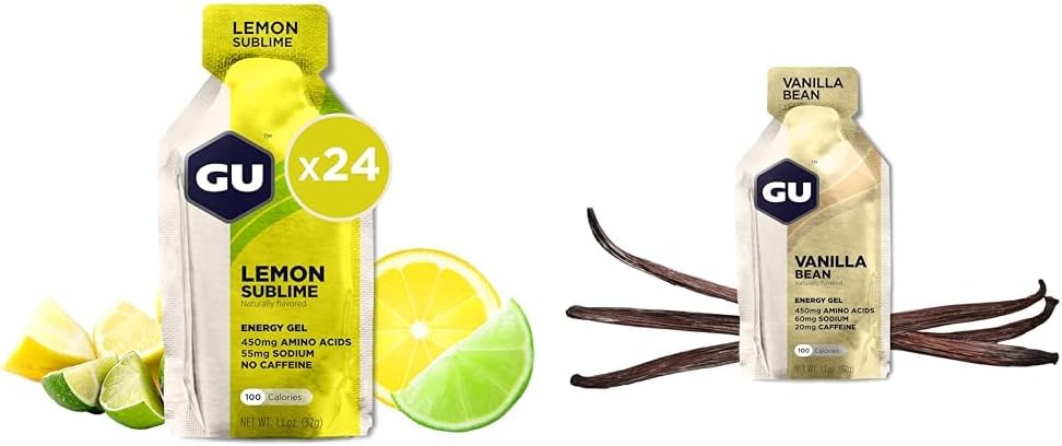 GU ENERGY 能量凝膠,檸檬味,24 粒 & GU ENERGY 原味運動營養能量凝膠,香草味,24 粒裝