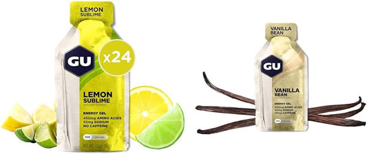 GU ENERGY 能量凝膠,檸檬味,24 粒 & GU ENERGY 原味運動營養能量凝膠,香草味,24 粒裝