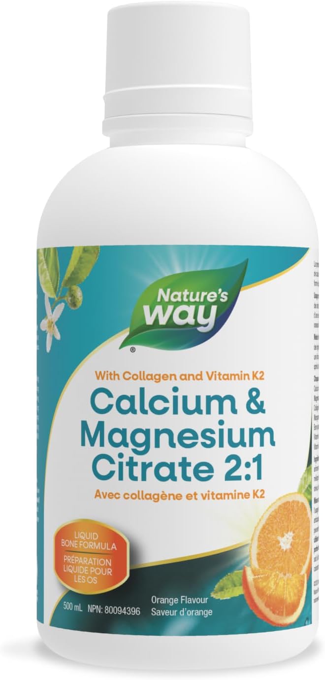 Nature's Way Calcium and Magnesium Citrate 2:1 - Liquid Supplement with Vitamin K2 and Collagen & Calcium and Magnesium Citrate 2:1 - Liquid Supplement with Vitamin D3, Vitamin K2 and Collagen