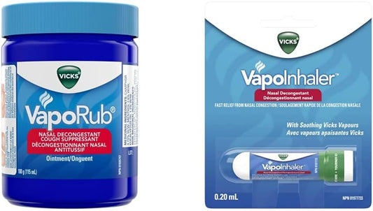 Vicks VapoRub 鼻减充血剂,止咳药,缓解感冒,100 克/115 毫升 & Vapoinhaler 鼻减充血剂,舒缓蒸汽,用于暂时缓解感冒,0.2 毫升