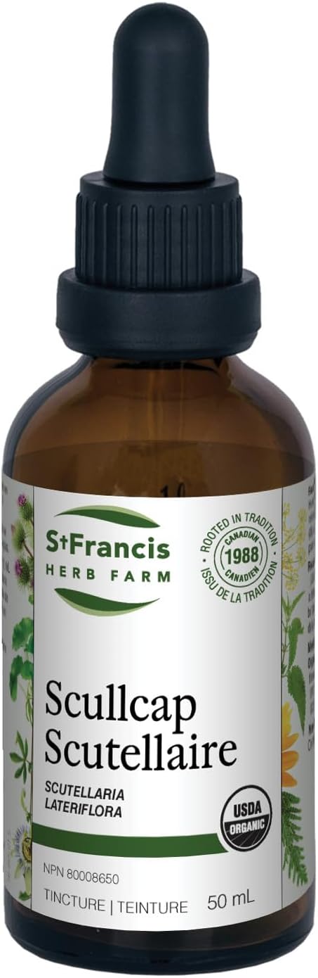 圣弗朗西斯草药农场 黄芩 (50ml) 有助于缓解紧张、痛经和烦躁不安,帮助睡眠 (1 瓶) 经有机认证,不含转基因成分,纯素,素食,加拿大制造