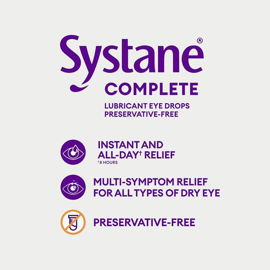Systane Complete 无防腐剂眼药水,适用于干眼症,适用于所有类型干眼症的一体化眼药水,缓解多种干眼症状,缓解长时间看屏幕引起的干眼症 - 30 x 0.5毫升