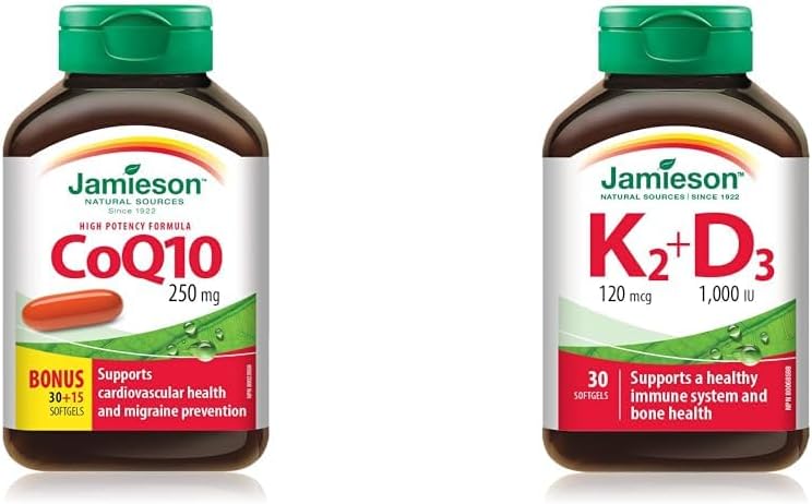 CoQ10 250 毫克超强效 - 辅酶 Q10,非转基因,无麸质,维生素 K2 120 微克和维生素 D3 1,000 国际单位