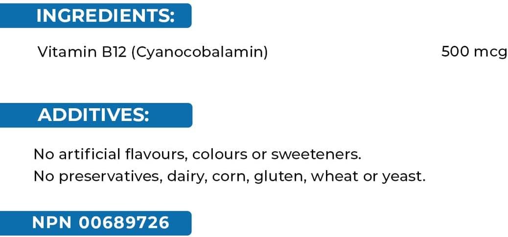 瑞士天然維生素 B12(氰鈷胺素)500 微克 | 90 片 | 幫助代謝碳水化合物、脂肪和蛋白質