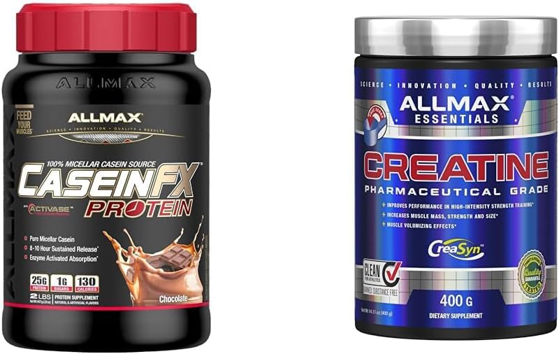 ALLMAX CASEIN-FX 巧克力味 2 磅肌酸一水合物,微粉化肌酸粉,用于增强力量和肌肉恢复,无麸质,快速吸收 400 克