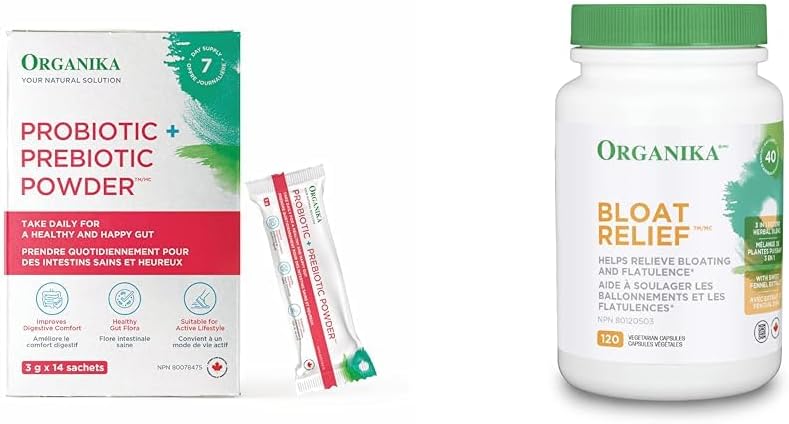Organika Prebiotic + Probiotic Powder 3 G X 14 Sachets and Bloat Relief (Herbal Blend) - 120 vcaps