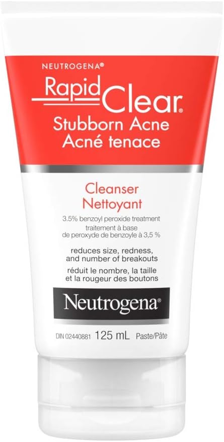 Neutrogena Acne Neutrogena Rapid clear stubborn acne Cleanser, 125 Milliliters & Acne Moisturizer, Pink Grapefruit Salicylic Acid Acne Treatment, 118 mL