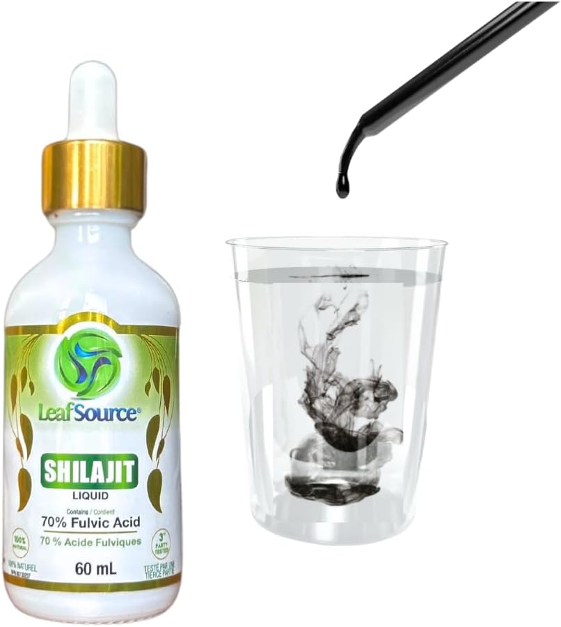 LeafSource SHILAJIT 液体 2 盎司(60 毫升),加拿大制造,70% 黄腐酸,支持骨骼健康和免疫系统,100% 纯天然,无味且快速吸收,适用于男性和女性