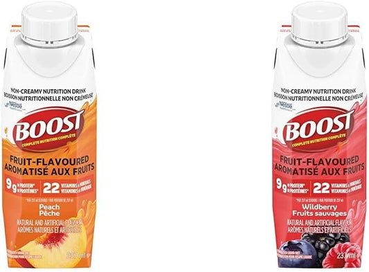 Boost 水果味饮料桃子味,237 毫升,24 支 & 水果味饮料野莓味,237 毫升,24 支