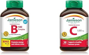B100 复合超强效定时释放胶囊 + Jamieson 维生素 C 1,000 毫克定时释放胶囊