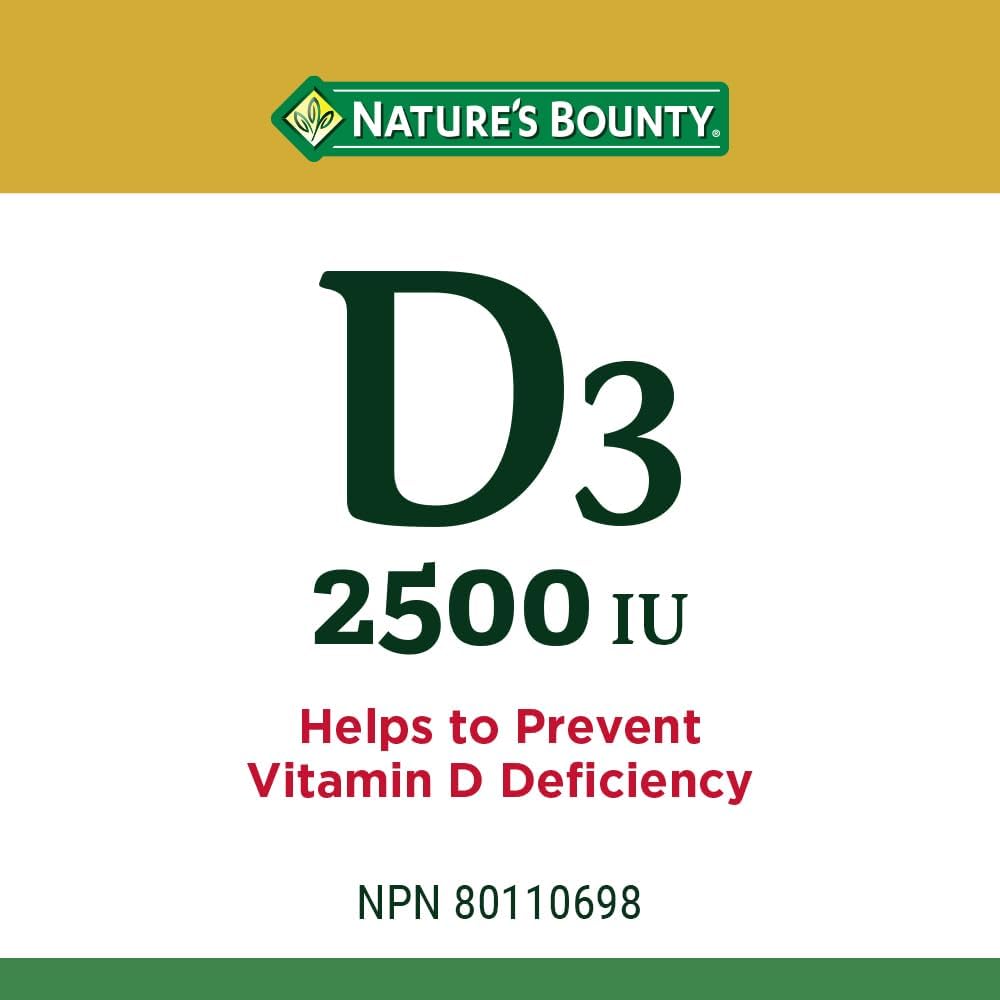 Nature's Bounty Co Q10 强效 200 毫克补充剂促进心脏健康,多色,60 粒软胶囊和维生素 D3 2500 IU,300 粒软胶囊,有助于预防维生素 D 缺乏症,超值装