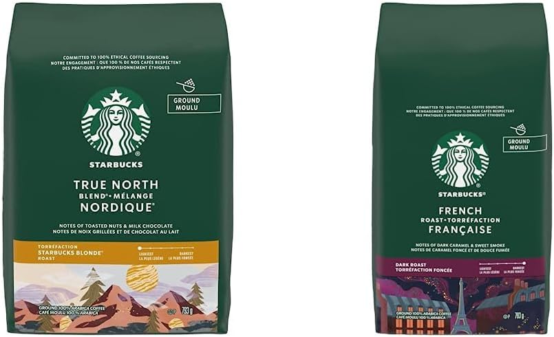 星巴克 True North 混合咖啡粉(金黃色烘焙,793 克)和法式烘焙咖啡粉(793 克)