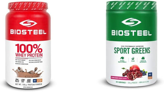 BioSteel 100% 乳清蛋白粉(巧克力味)+ BioSteel Sport Greens 粉(石榴味)