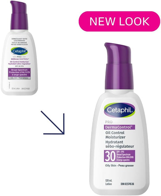 Cetaphil PRO DermaControl Oil Control Moisturizer SPF 30 With Zinc Complex, For Oily and Sensitive Skin - Broad Spectrum Protection With Matte Finish - Dermatologist Recommended, 120ml