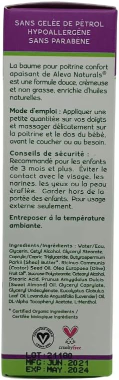 Aleva Naturals Soothing Comfort Chest Rub - Gentle and Easy to Use, Healthy Baby Care, Refreshing Scents of Eucalyptus and Lavender Oils, 50ml