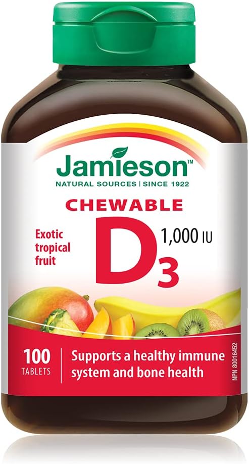 咀嚼片维生素 D3 1,000 IU - 异国热带水果口味,100 粒(1 包)和实验室维生素 C 咀嚼片 500 毫克,混合 3 种口味,120 粒