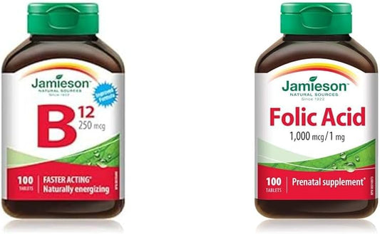 Jamieson 维生素 B12 甲钴胺 250 微克和叶酸 1000 微克 100 片