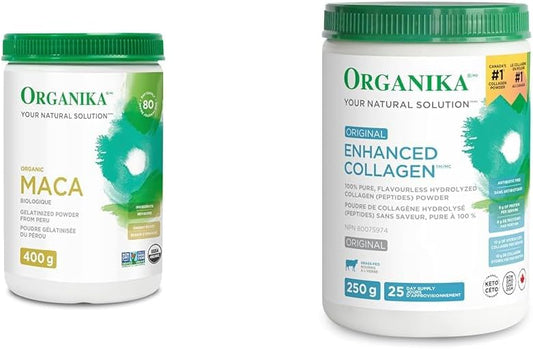 Organika Maca Certified Organic Powder- Gelatinized for High Bioavialability, Hormone Balance & Enhanced Collagen Peptides Protein Powder For Healthy Hair, Skin, Nails