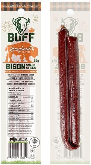 BUFF 野牛肉条,加拿大饲养,草饲蛋白质零食,每包 2 条,50 克