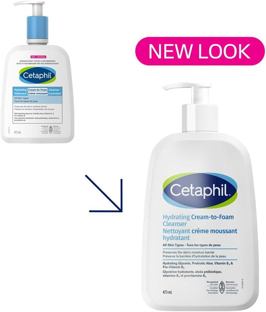 Cetaphil 乳霜泡沫潔面乳,保濕泡沫潔面乳,適合中性至乾性、敏感性肌膚,含舒緩蘆薈、甘油和煙酰胺,低過敏性,無香型,473 毫升