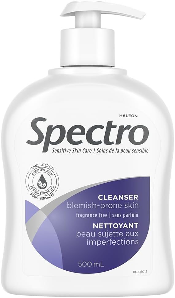 Spectro Facial Cleanser for Blemish Prone Skin, Fragrance and Dye Free, Pump Dispenser, 500 mL