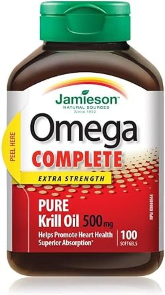 Jamieson Omega Complete 纯磷虾油 500 毫克加强型 - 100 粒软胶囊,包装可能有所不同,维生素 B12(钴胺素)1200 微克,定时释放,80 片