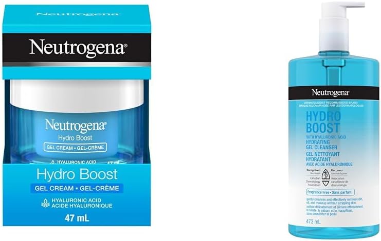 Neutrogena Hydro Boost Face Moisturizer with Hyaluronic Acid for Dry Skin & Hydro Boost Fragrance-Free Hydrating Cleansing Gel, Foaming, Facial Cleanser
