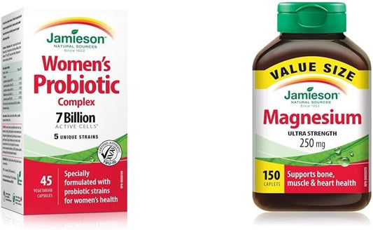 Jamieson 女性益生菌複合物 70 億,45 粒素食膠囊和 250 毫克鎂超強效 - 超值裝