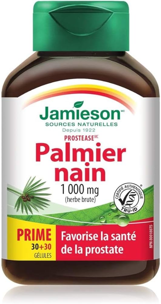 Jamieson Prostease 锯棕榈 1,000 毫克干草药 + 维生素 B12(钴胺素)1200 微克,定时释放