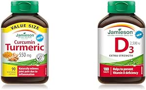 Jamieson 姜黄素,90 片装 - 超值装 & 维生素 D 2500IU 全新 180 片装