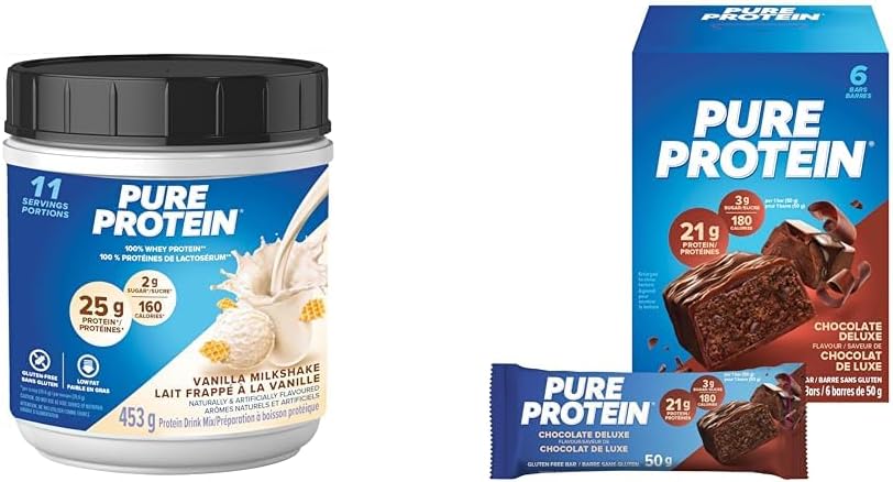 Pure Protein Whey Protein Powder - High Protein, Low Sugar, Gluten Free - Fast-Acting Formula & Bars - Nutritious, Gluten Free protein bar, made with Whey protein blend - low sugar