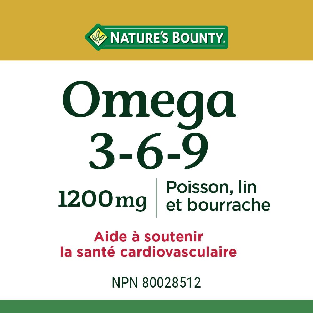 Nature's Bounty Omega 3 6 9 鱼油 1200 毫克丸剂、补充剂和维生素 D3 丸剂和补充剂,有助于支持免疫功能,1000 国际单位,500 粒软胶囊
