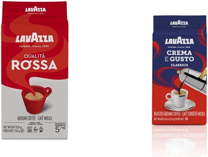 Lavazza Espresso Rossa 研磨咖啡,250 克(包装可能有所不同)和 Lavazza Crema E Gusto Classico 烘焙研磨咖啡,8.8 盎司(1 包)