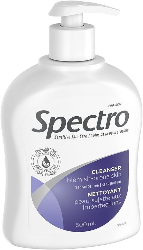 Spectro Facial Cleanser for Blemish Prone Skin, Fragrance and Dye Free, Pump Dispenser, 500 mL