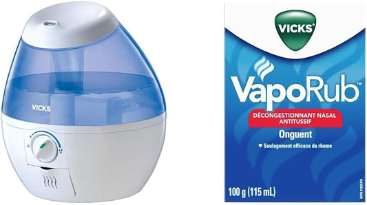 Vicks VUL520WC 無過濾超音波冷霧加濕器和 VapoRub 鼻塞緩解劑,止咳藥,緩解感冒、疼痛和疼痛,胸部按摩膏,原味,100 克/115 毫升