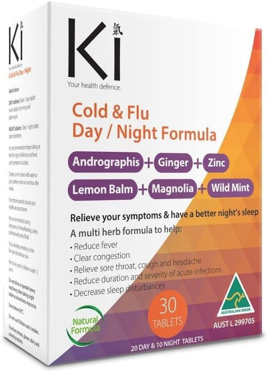 KI,日夜配方,30 片,含穿心莲、生姜、锌、柠檬香蜂草、木兰、野薄荷