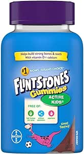 FLINTSTONES 活力兒童複合維生素軟糖 - 兒童複合維生素,含維生素 D 和鈣的兒童軟糖,不含人工甜味劑和阿斯巴甜,60 粒軟糖