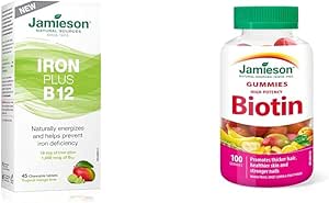 Jamieson 铁质维生素 B12 咀嚼片 + Jamieson 高效生物素软糖套装