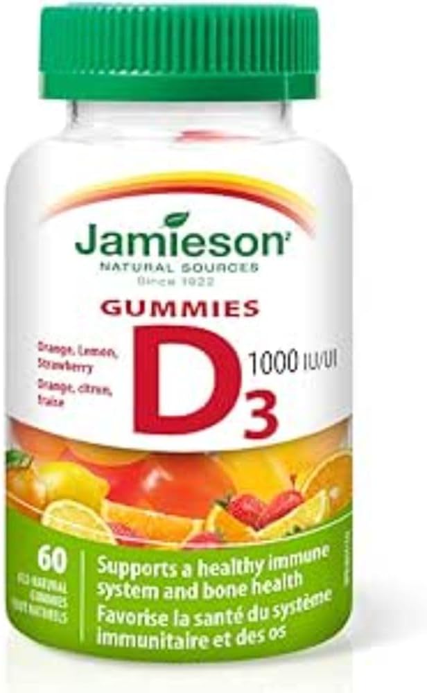 Jamieson 维生素 D3 1,000 IU 软糖(橙子、草莓、柠檬味)+ Jamieson B12 软糖(1,200 mcg 覆盆子味)